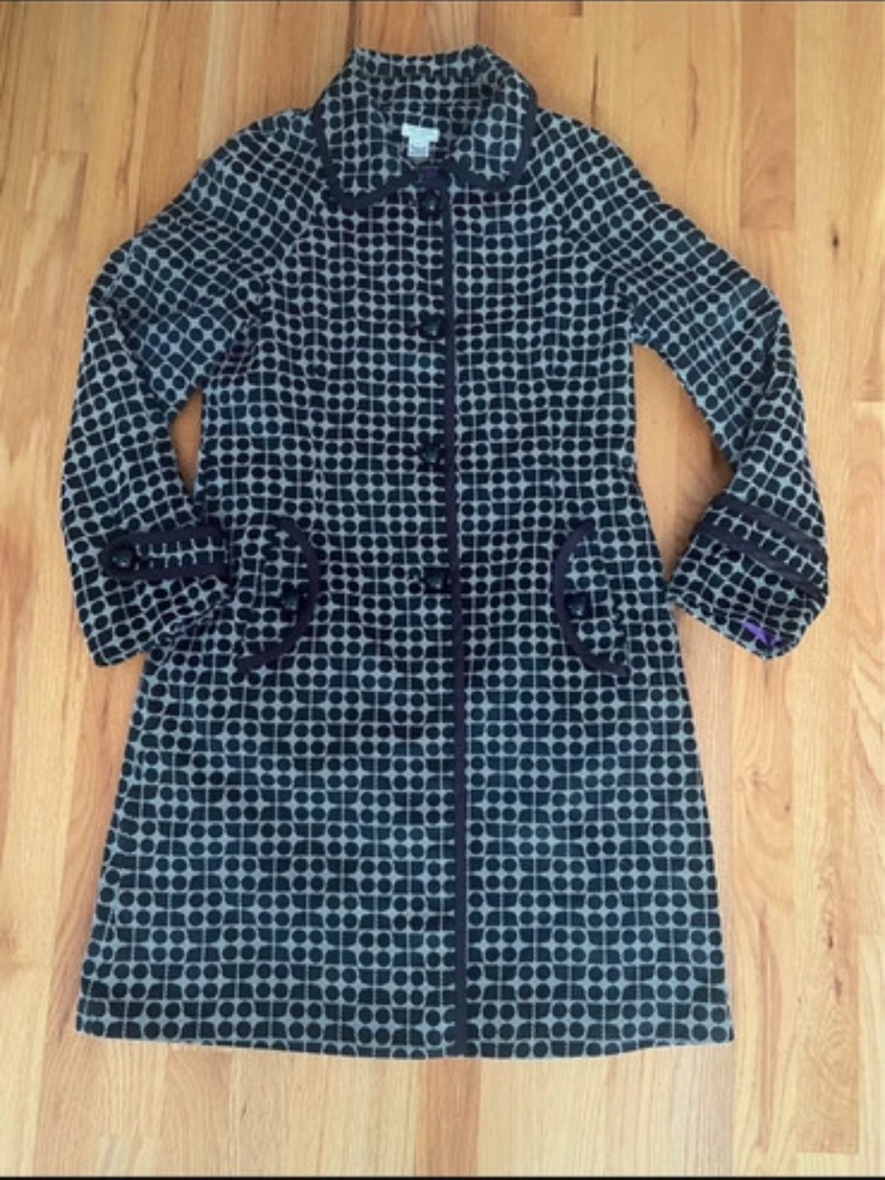 kate spade Black and Gray Geometric Dot Pea Coat